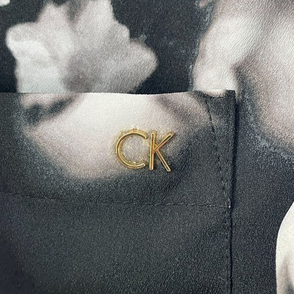 Calvin Klein Womens XL Floral Button Up Shirt Roll Tab Sleeve Blouse Top - Picture 9 of 13